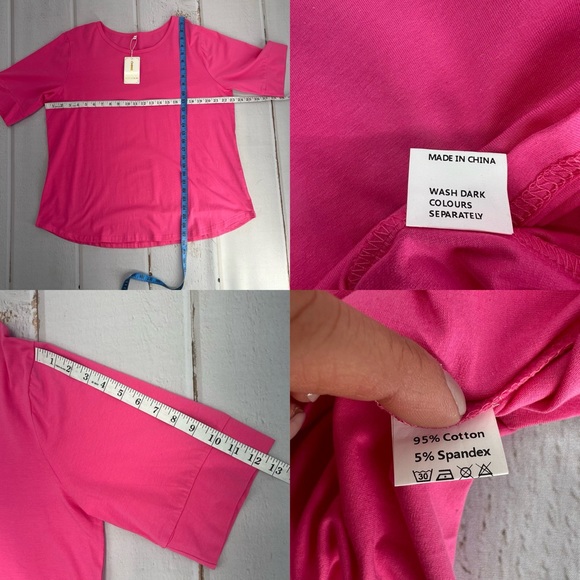 Summer Tops for Women Fashion Loose Fitting Mid Sleeve Crewneck Cotton T Shirts - Picture 10 of 11